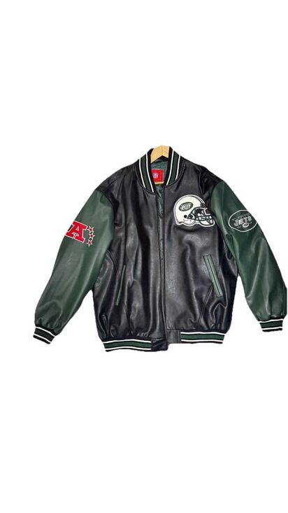 Other - New York Jets NFL Faux Leather Varsity Letterman Jacket 2XL Green Black